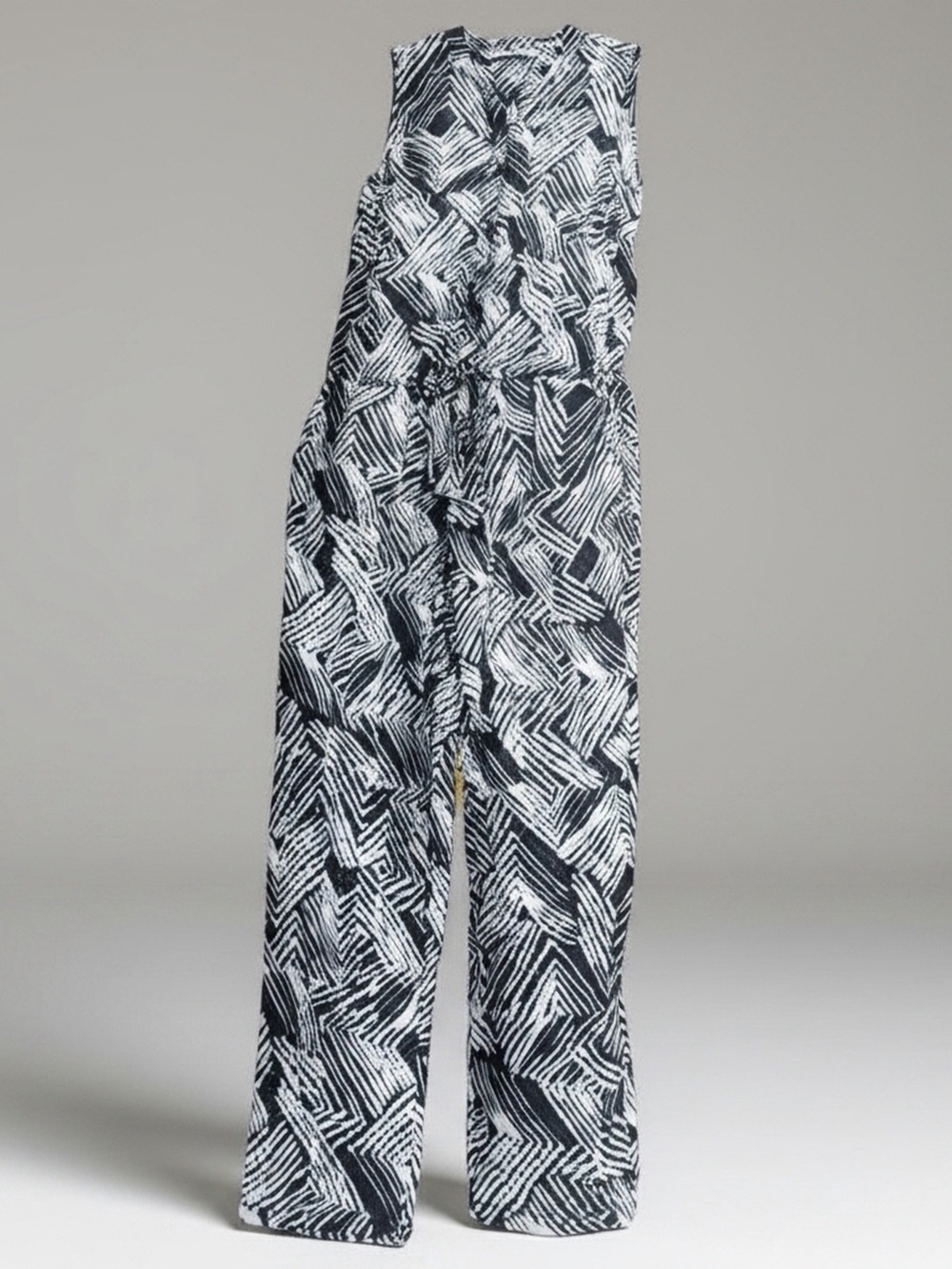 Trina Turk Blue Geometric Henley Jumpsuit S Palm Beach Vacation Resortwear Yacht